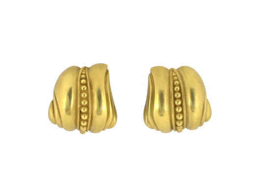 54521 - Circa 1981 Kieselstein Cord Gold Beaded Swirl Design Earrings