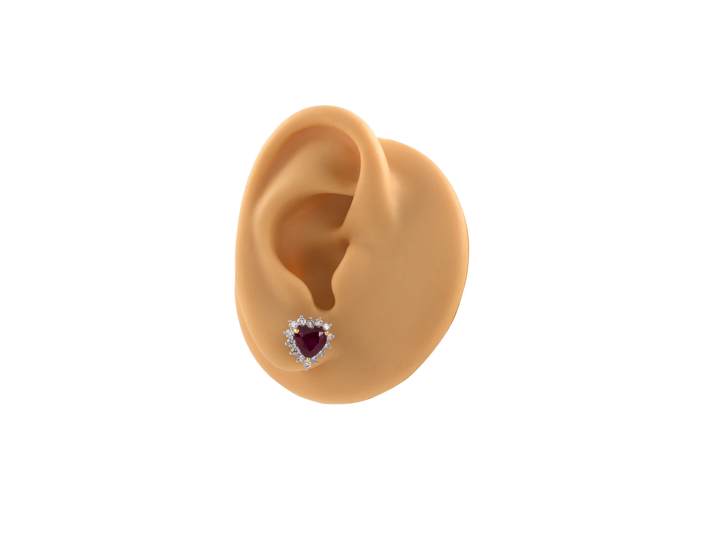 54522 - Platinum Gold Heart Shape AGL Burma Ruby Diamond Cluster Earrings