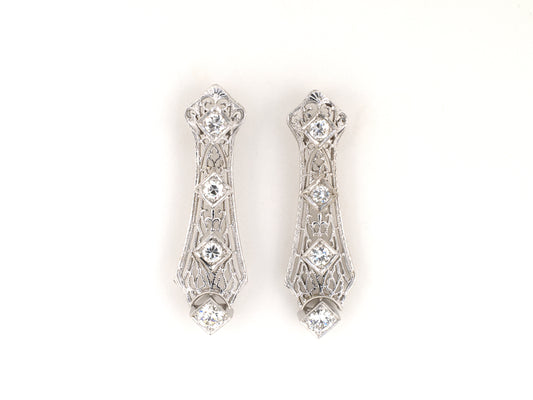 54527 - Art Deco Platinum Gold Diamond Drop Earrings