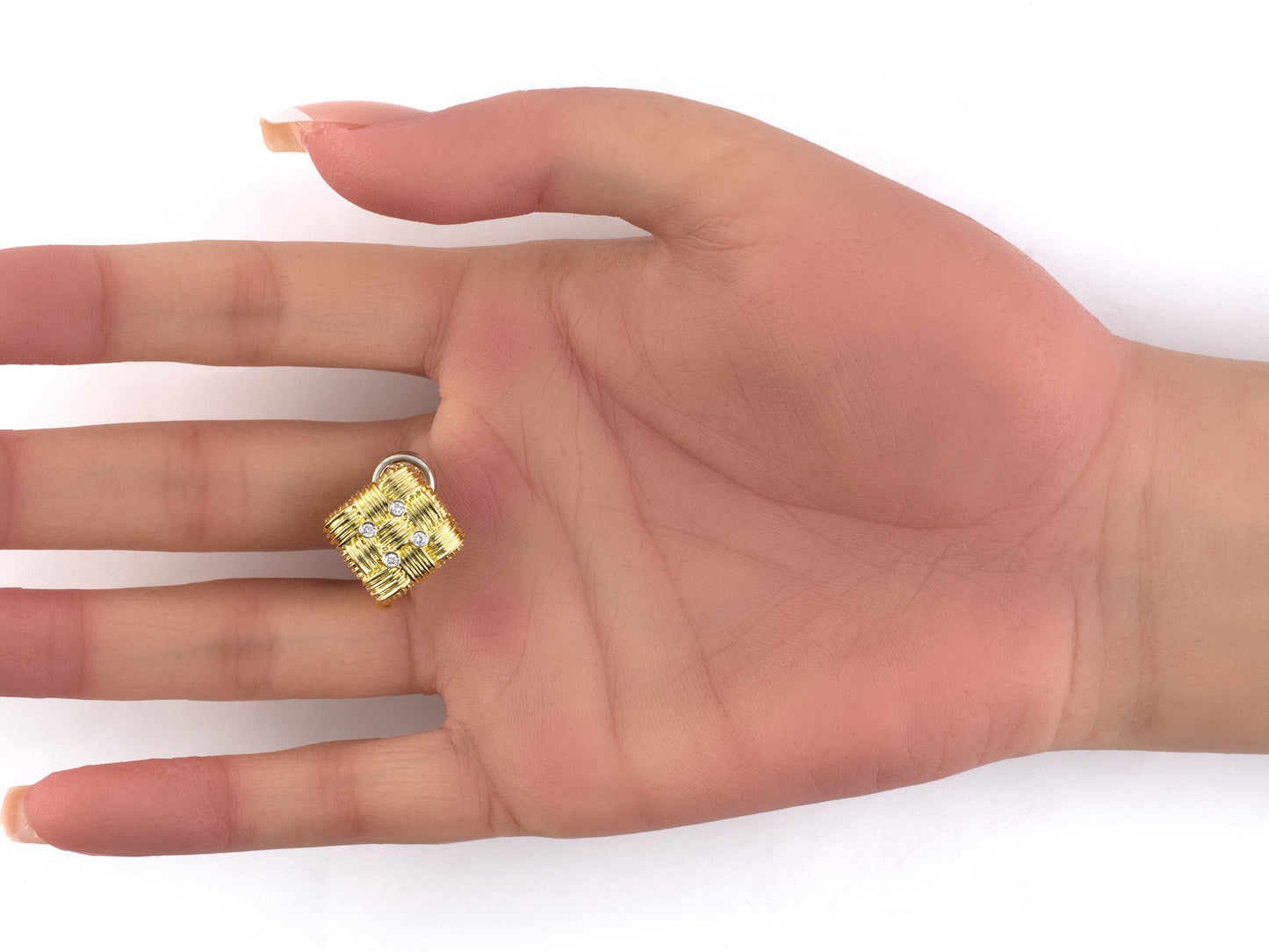 54528 - Robert Coin Italy Gold Diamond Ruby Corrugated Checkerboard Domed Square Earrings