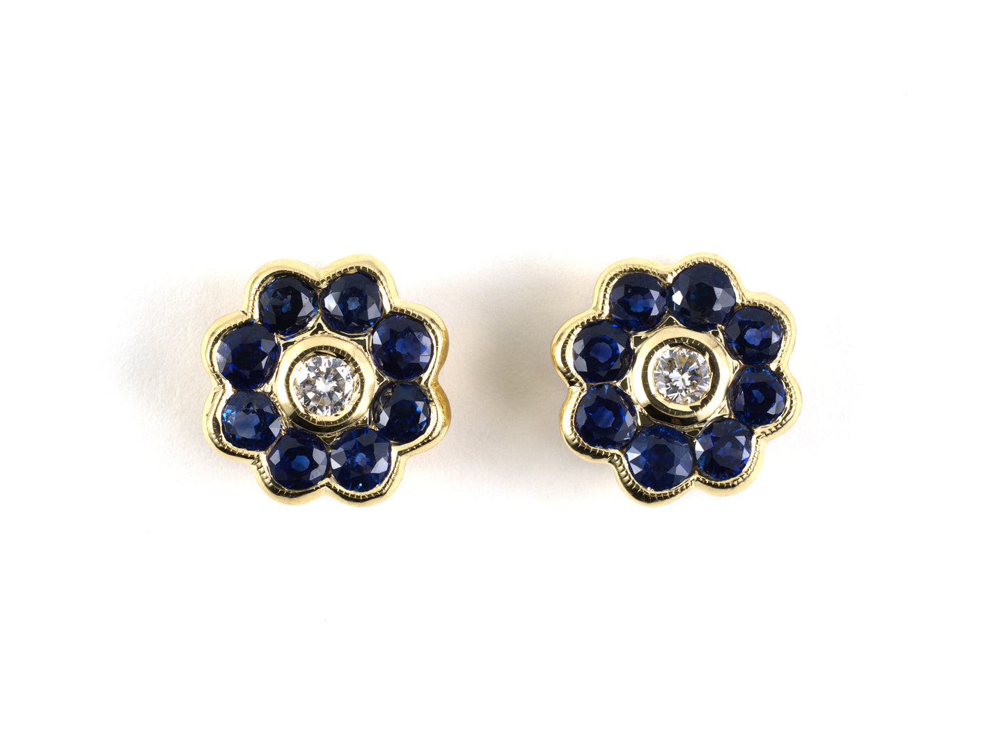54530 - Gold Sapphire Diamond Cluster Stud Earrings