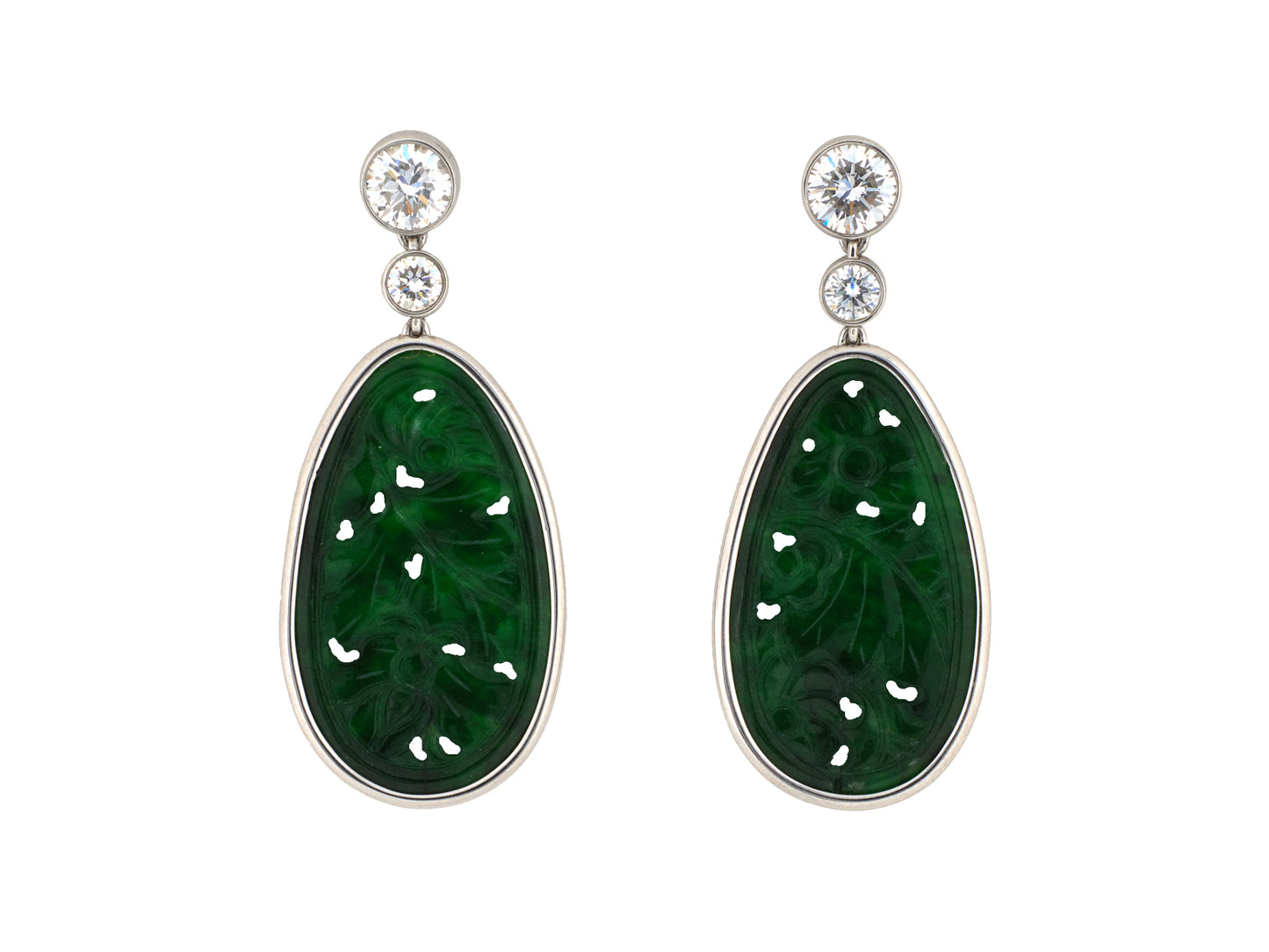 54531 - Cerro Platinum Diamond Carved Jadeite Egg Shaped Drop Earrings
