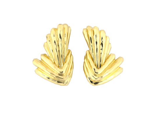 54533 - Dunay Gold Faceted Corrugated Spray Design Earrings