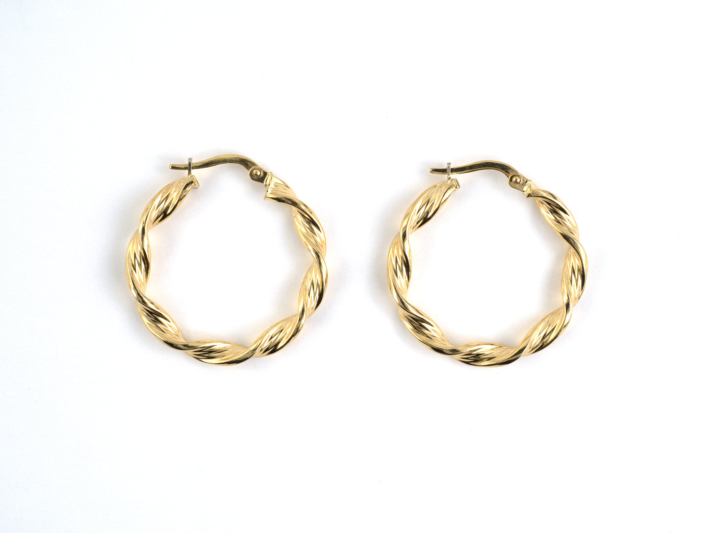 54534 - "Uno A Erre" Gold Hollow Twisted Wire Design Round Hoop Earrings