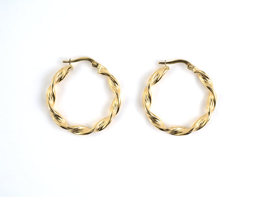 54534 - "Uno A Erre" Gold Hollow Twisted Wire Design Round Hoop Earrings