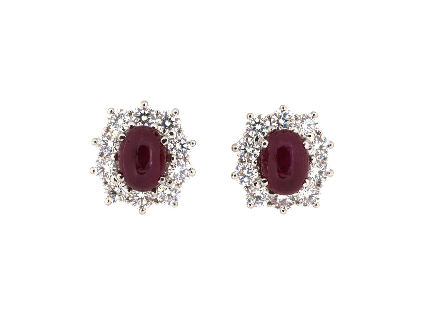 54537 - Platinum Diamond AGL Cabochon Ruby Cluster Earrings