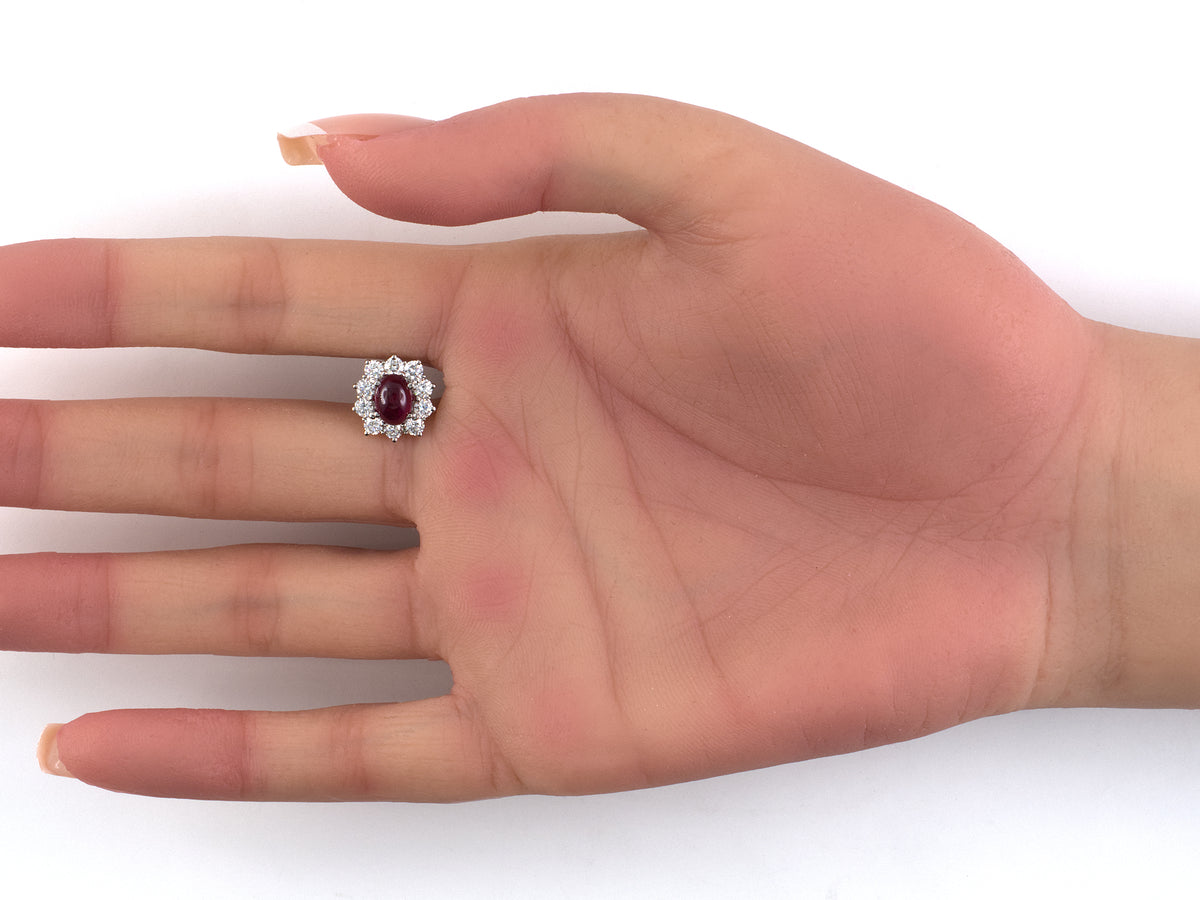 54537 - Platinum Diamond AGL Cabochon Ruby Cluster Earrings