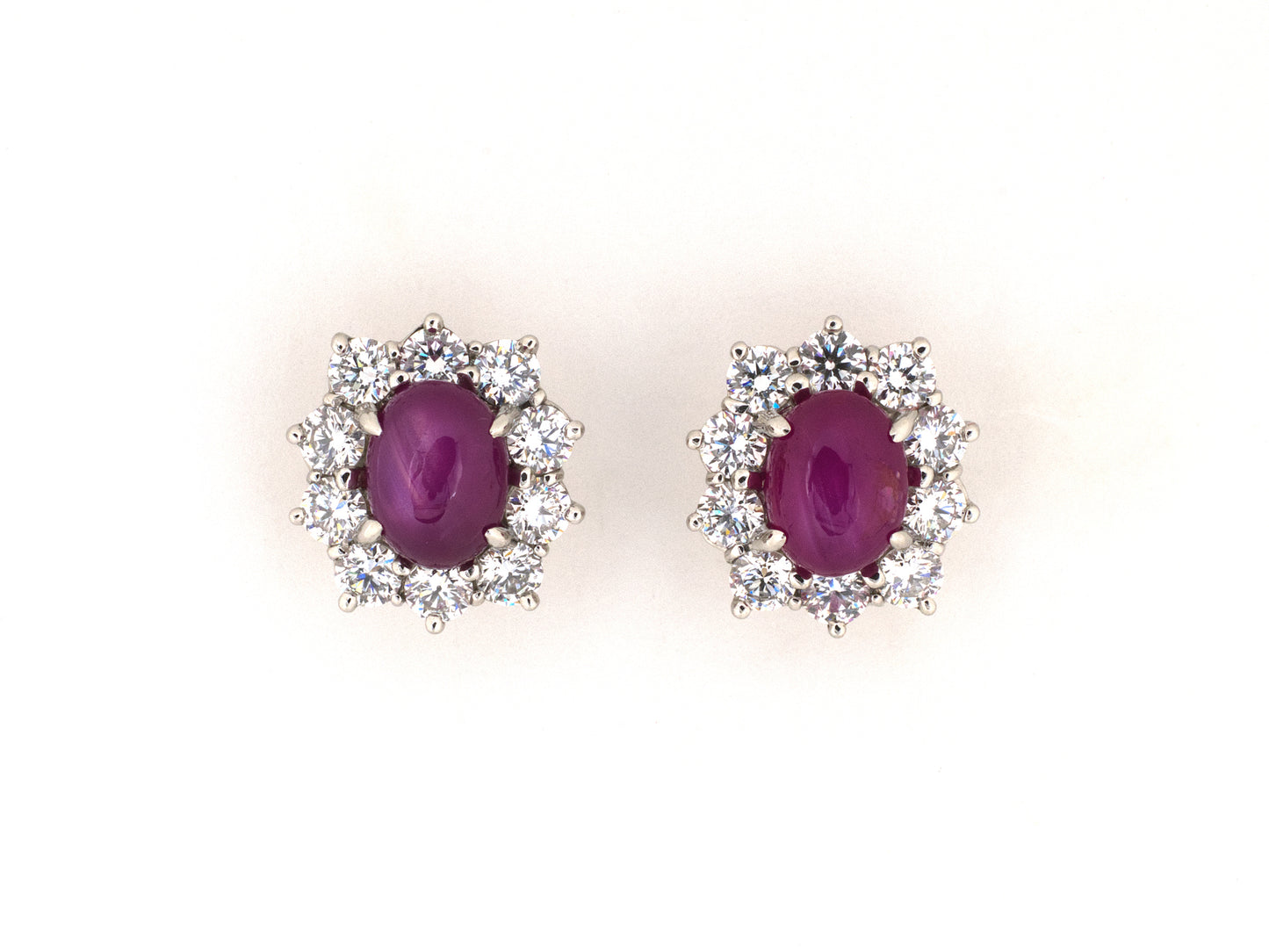 54543 - Platinum AGL Star Ruby Diamond Cluster Earrings