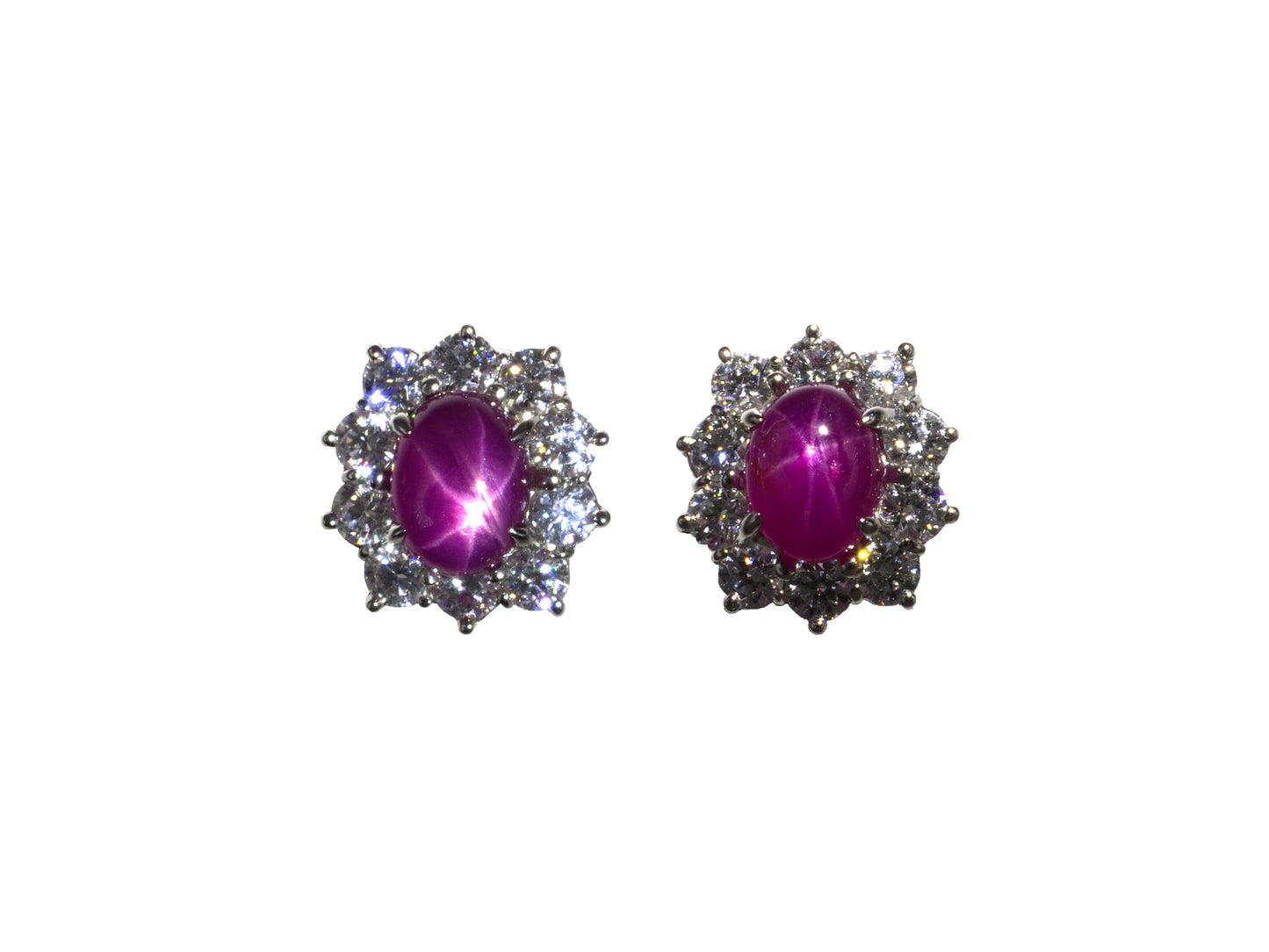 54543 - Platinum AGL Star Ruby Diamond Cluster Earrings