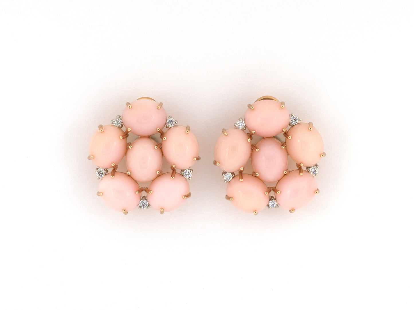54544 - Irene Neuwirth Gold Pink Opal Diamond Pentagon Cluster Earrings