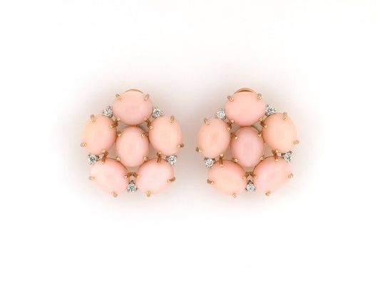 54544 - Irene Neuwirth Gold Pink Opal Diamond Pentagon Cluster Earrings