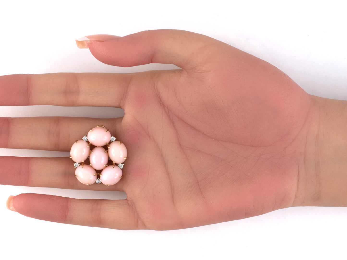 54544 - Irene Neuwirth Gold Pink Opal Diamond Pentagon Cluster Earrings