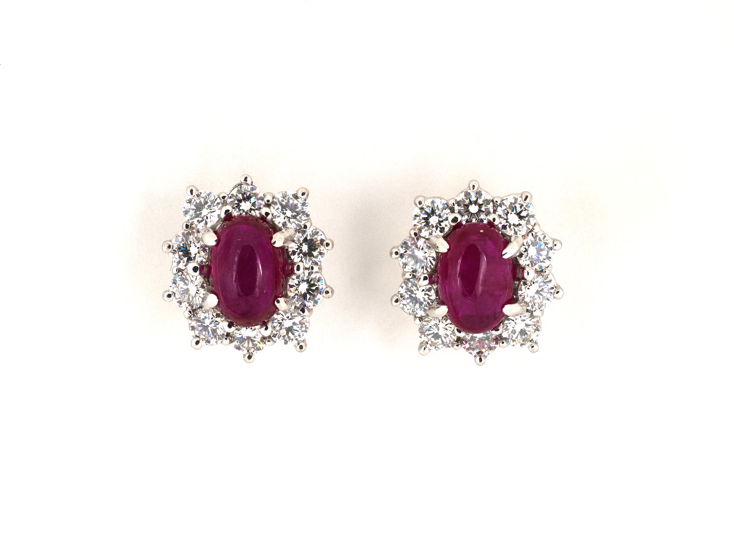 54546 - Platinum Cabochon Ruby Diamond Cluster Earrings
