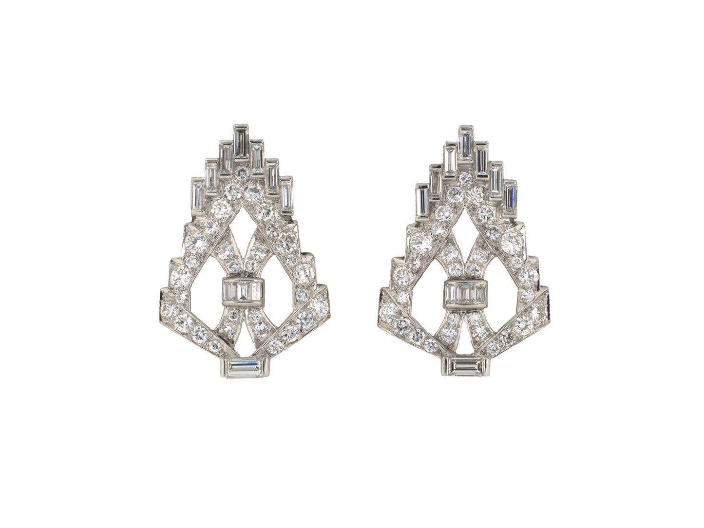 54551 - Art Deco Platinum Diamond Geometric Triangular Earrings