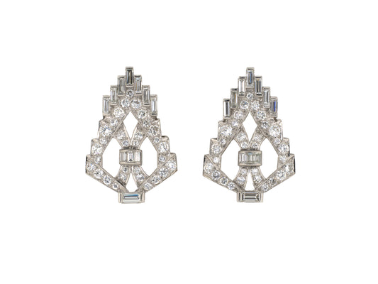 54551 - Art Deco Platinum Diamond Geometric Triangular Earrings