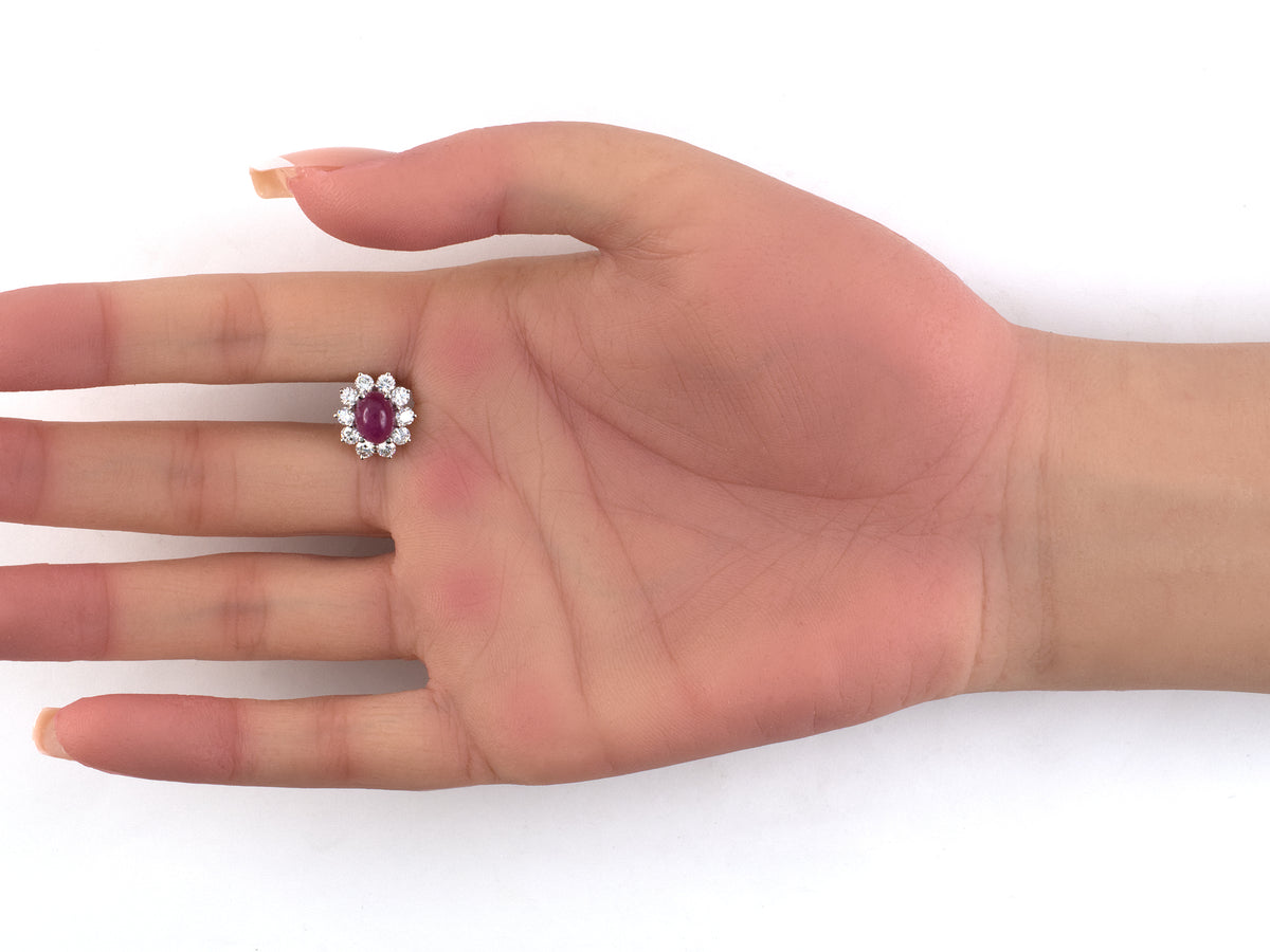 54552 - Platinum AGL Cabochon Ruby Diamond Cluster Earrings