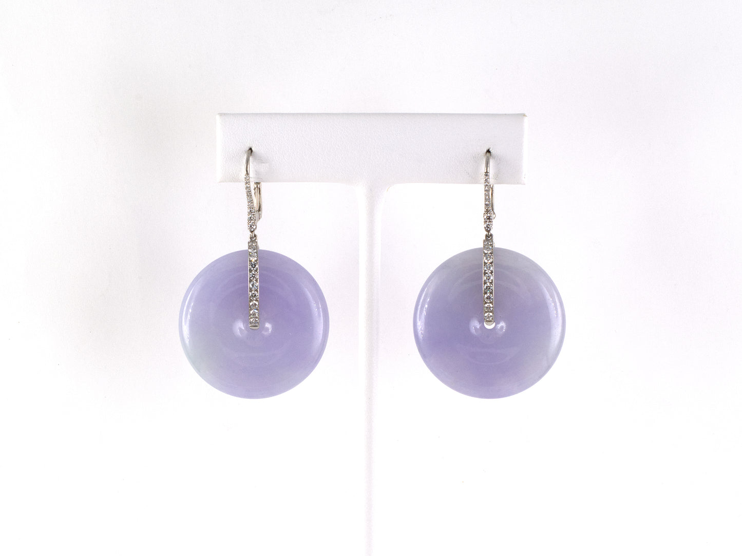 54555 - Platinum Diamond Lavender Pi Disc Drop Earrings