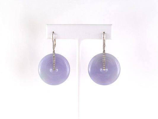 54555 - Platinum Diamond Lavender Pi Disc Drop Earrings