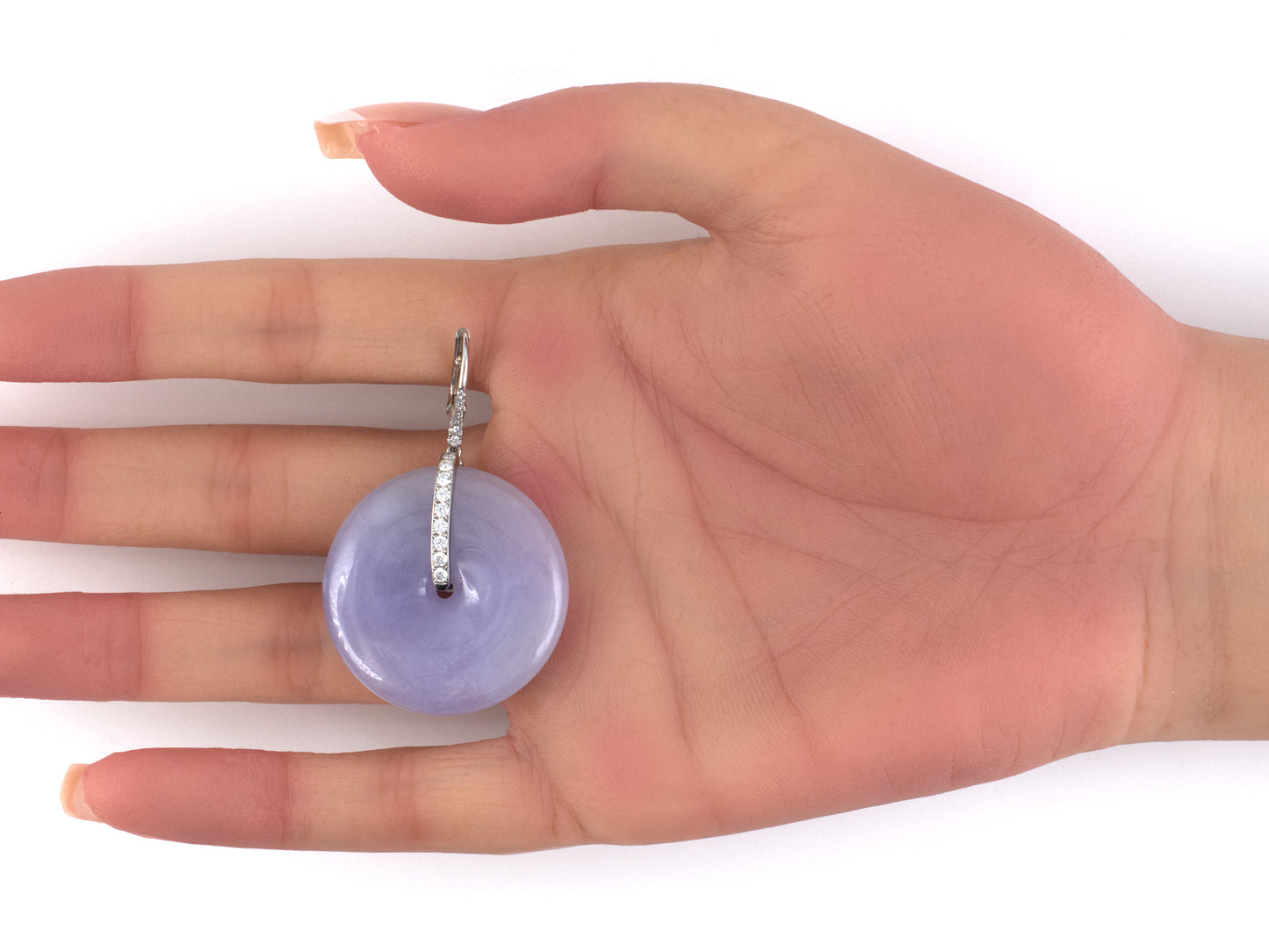 54555 - Platinum Diamond Lavender Pi Disc Drop Earrings