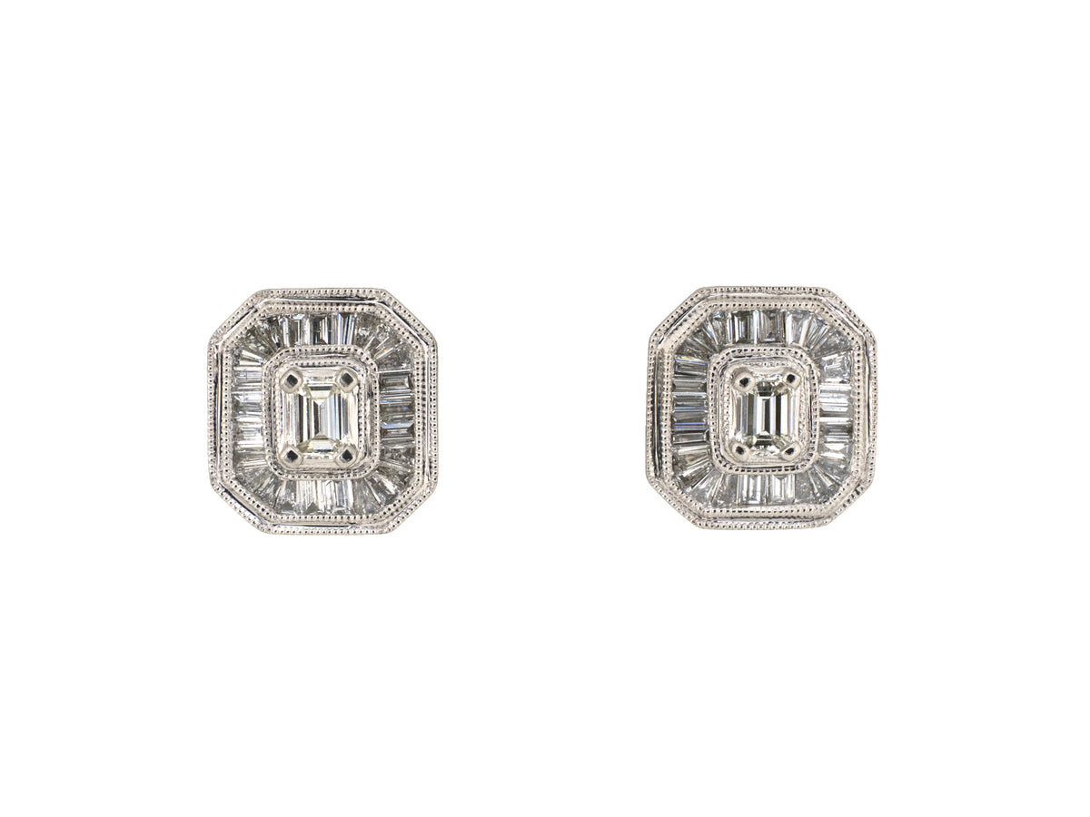 54556 - Platinum Diamond Square Cluster Earrings
