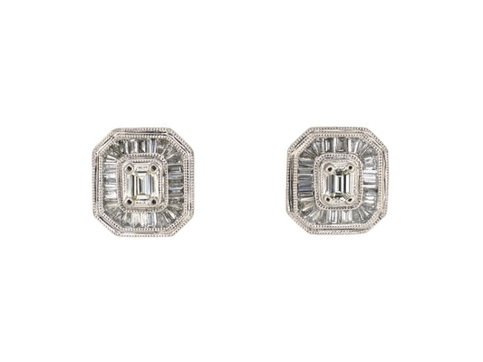 54556 - Platinum Diamond Square Cluster Earrings