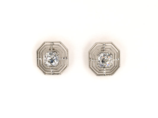 54557 - Platinum Diamond Tiered Octagonal Merry Widow Stud Earrings