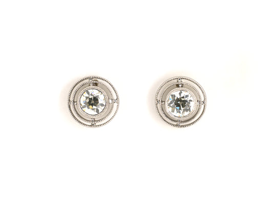 54558 - Platinum Diamond Tiered Merry Widow Stud Earrings