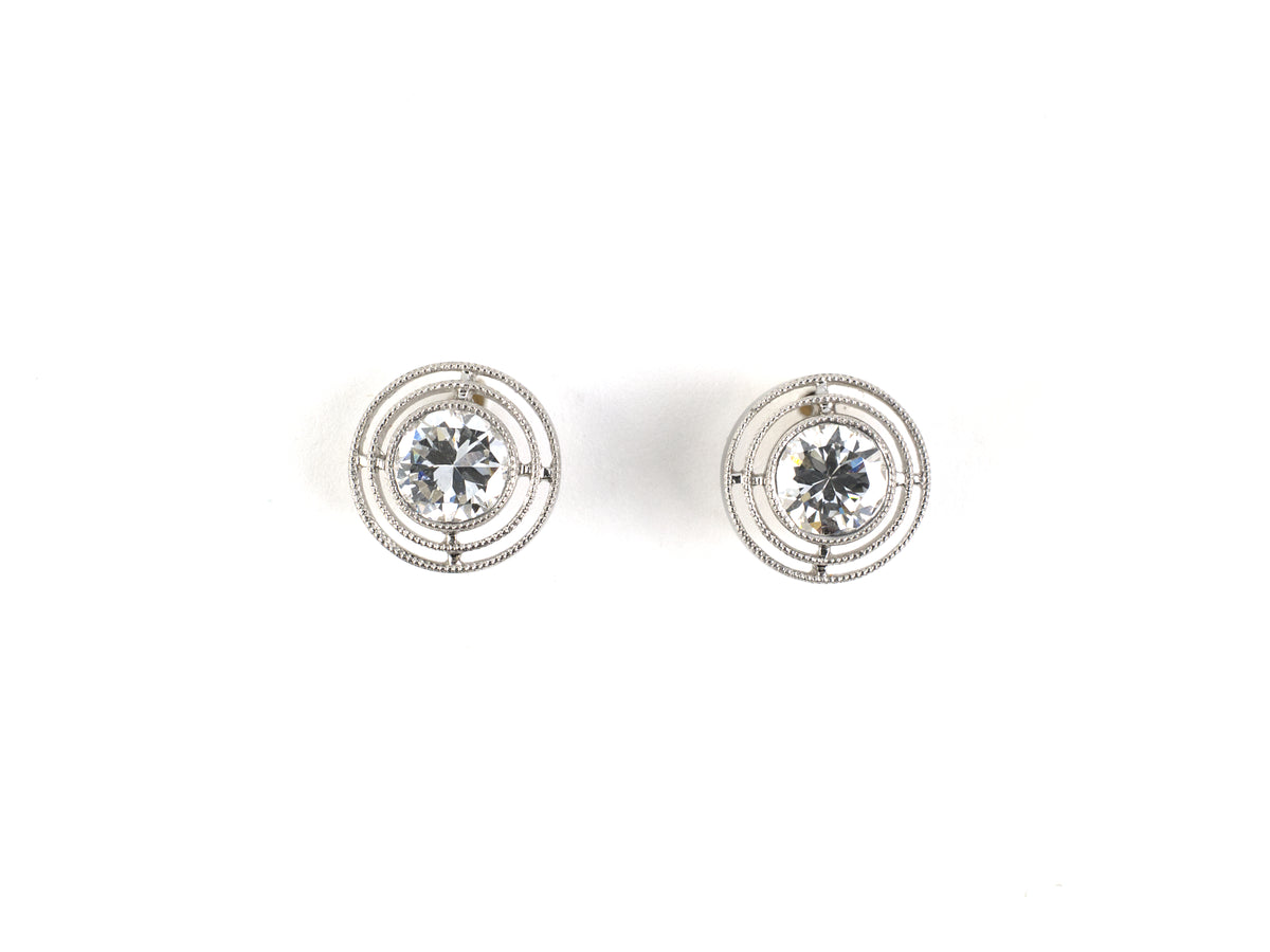 54559 - Platinum Diamond Tiered Merry Widow Bezel Set Stud Earrings