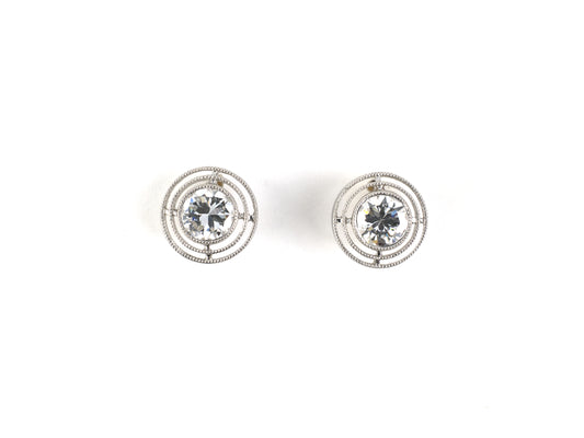 54559 - Platinum Diamond Tiered Merry Widow Bezel Set Stud Earrings