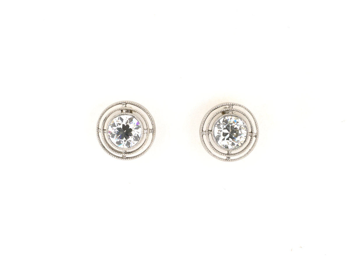 54560 - Platinum Diamond Tiered Merry Widow Bezel Set Stud Earrings