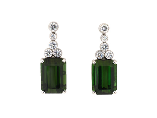 54561 - Platinum Diamond Green Tourmaline Drop Earrings