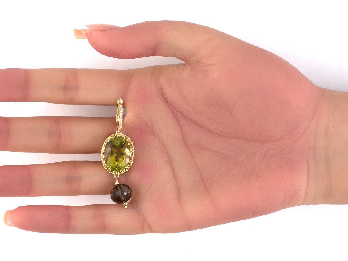 54564 - Gold Green-Yellow Beryl Smoky Quartz Drop Earrings