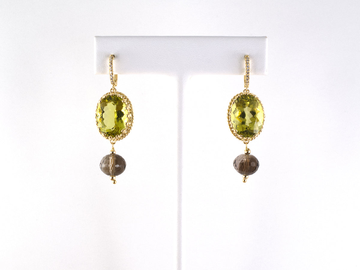 54565 - Gold Green-Yellow Beryl Smoky Quartz Drop Earrings