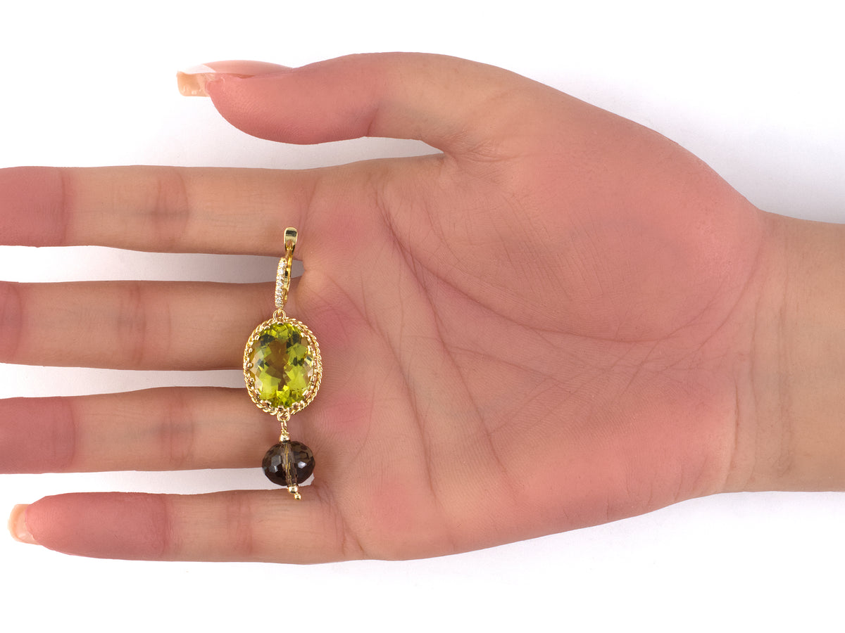 54565 - Gold Green-Yellow Beryl Smoky Quartz Drop Earrings