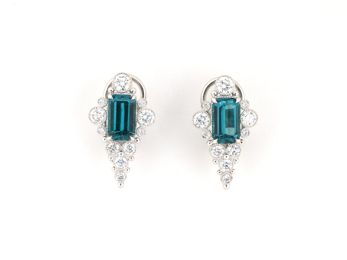 54568 - Platinum Diamond Blue Tourmaline Black Opal Removable Drop Earrings