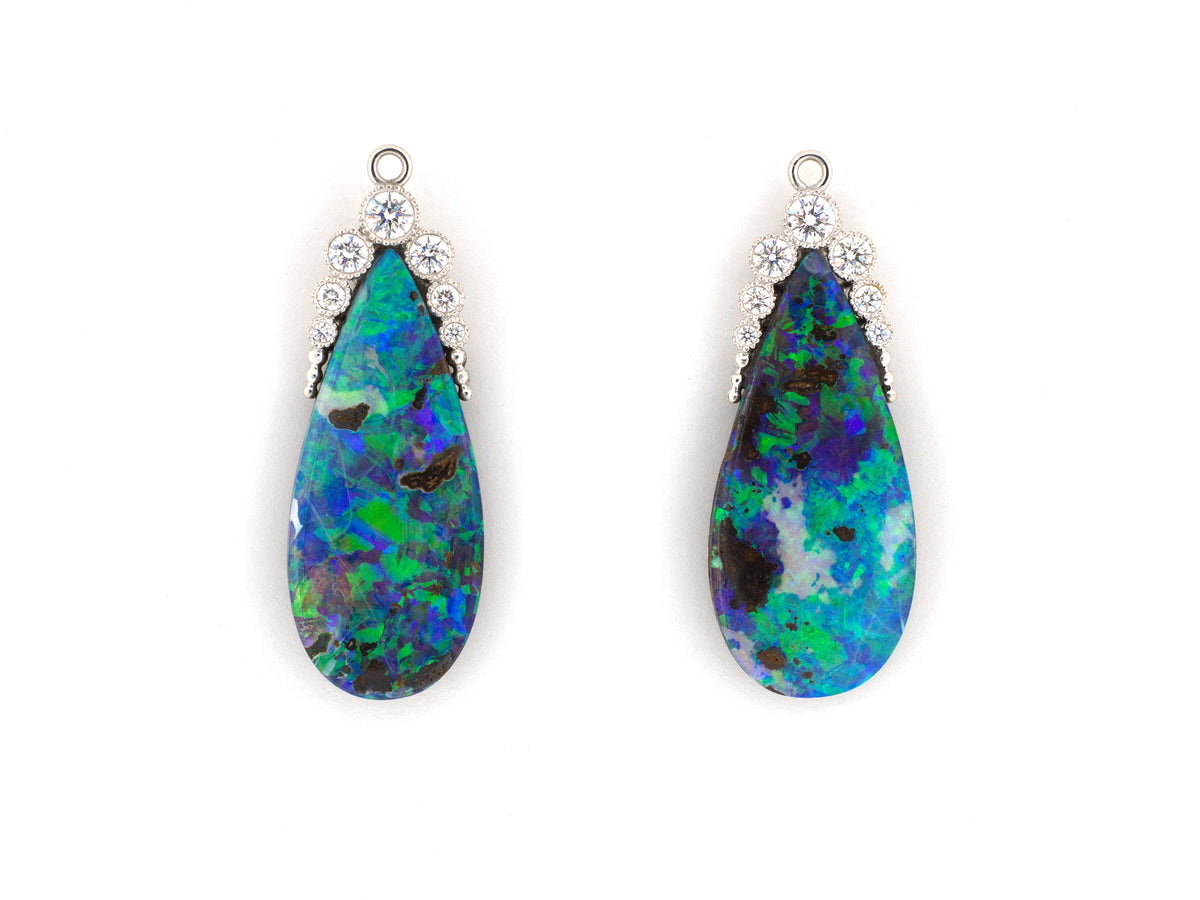 54568 - Platinum Diamond Blue Tourmaline Black Opal Removable Drop Earrings