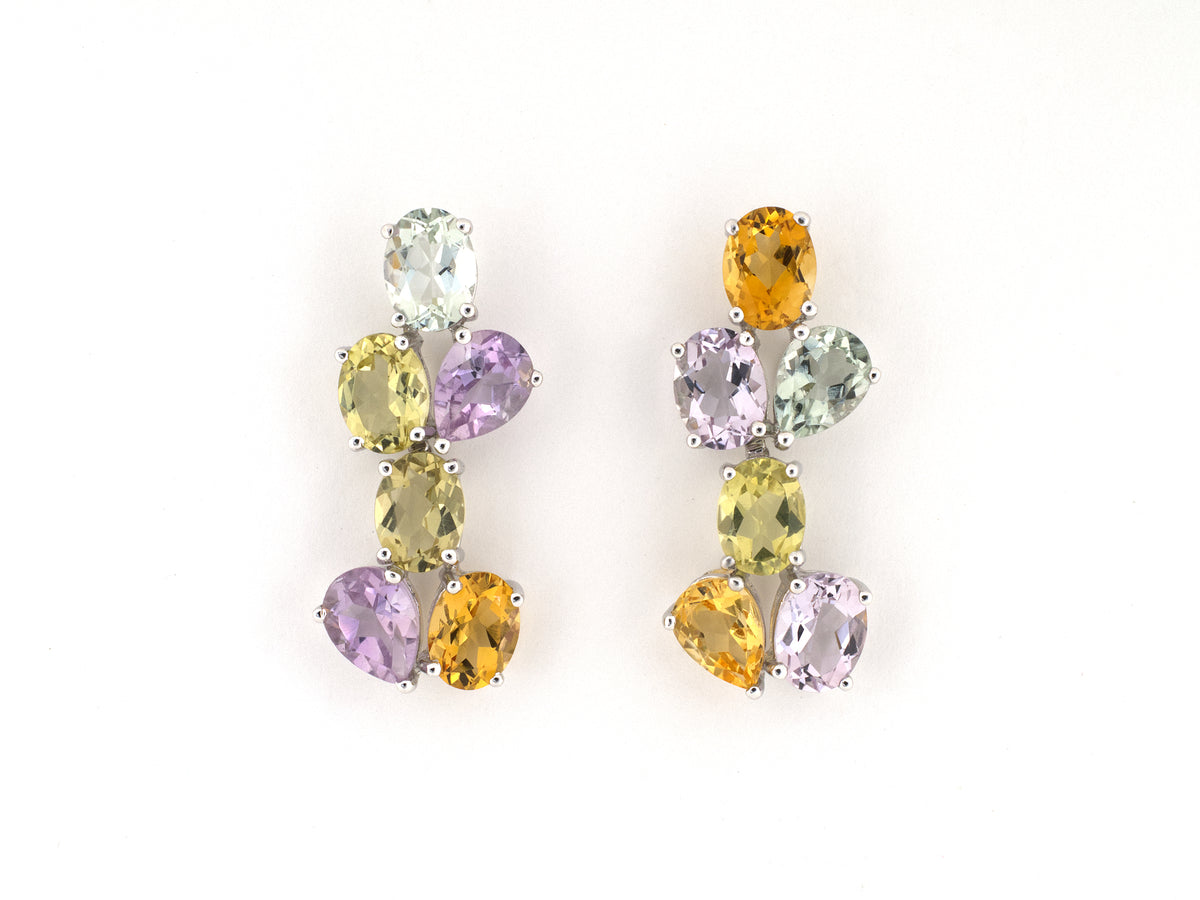 54575 - Gold Citrine Amethyst Quartz Floral Cluster Drop Earrings