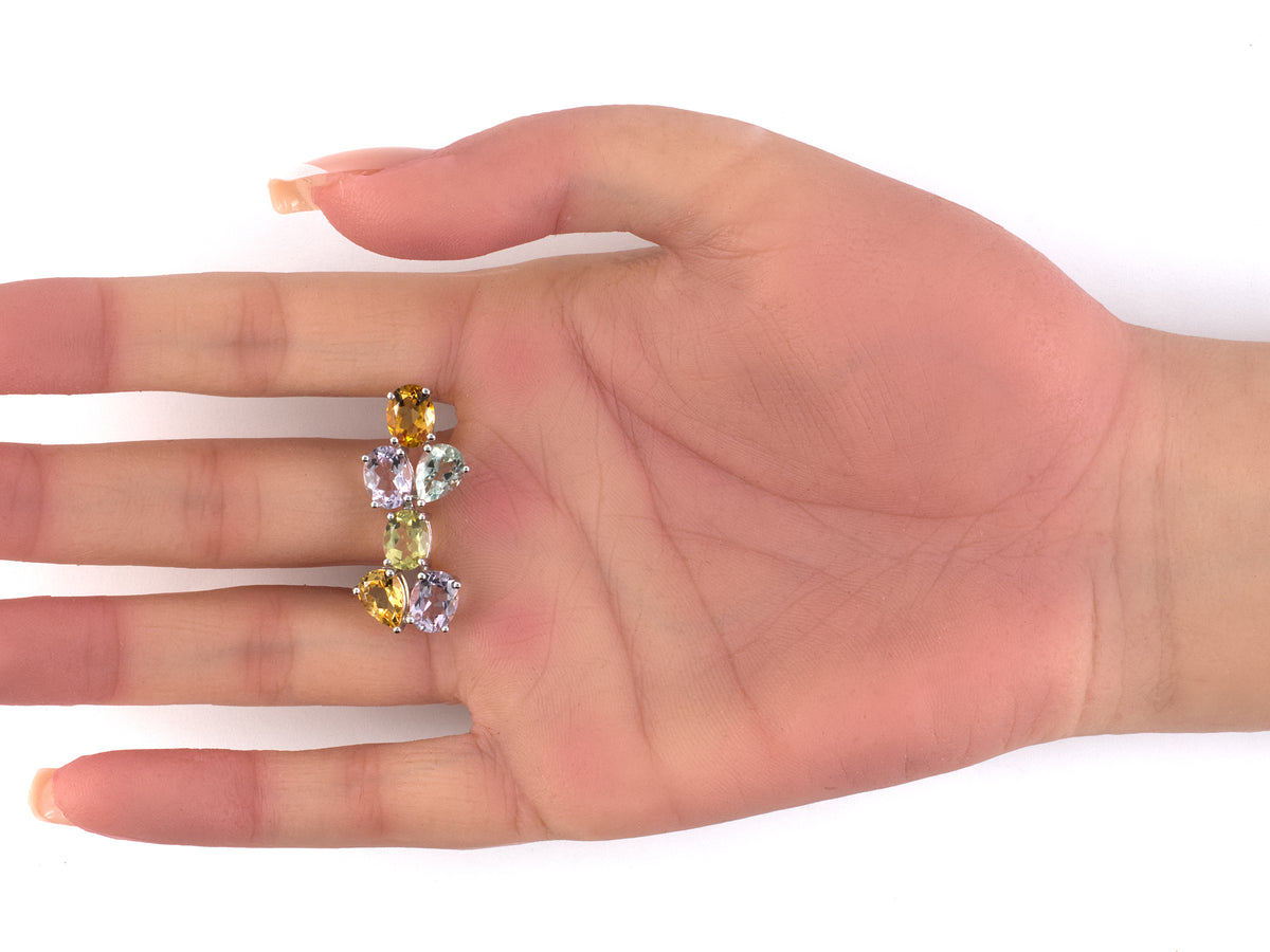 54575 - Gold Citrine Amethyst Quartz Floral Cluster Drop Earrings