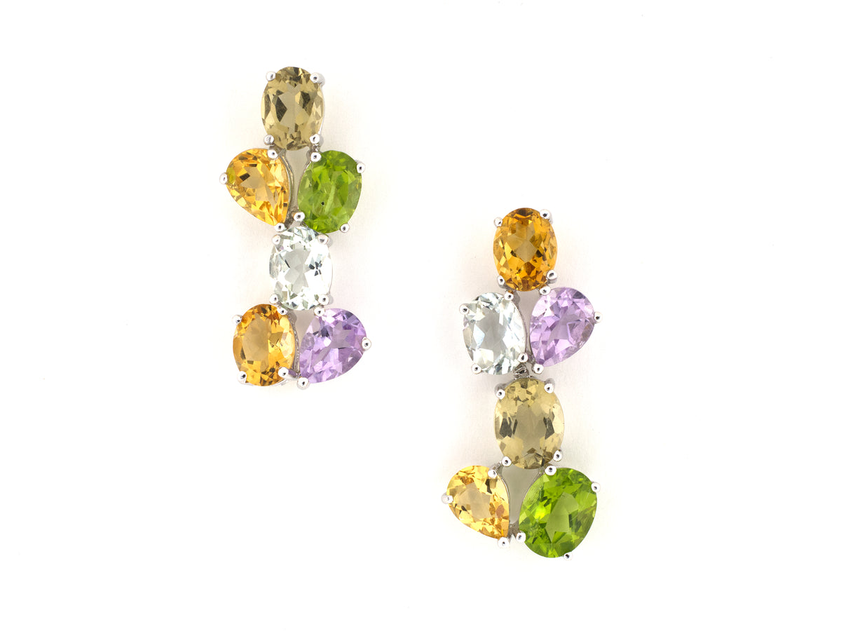 54576 - Gold Peridot Citrine Amethyst Quartz Floral Cluster Drop Earrings