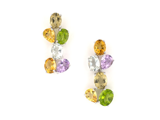 54576 - Gold Peridot Citrine Amethyst Quartz Floral Cluster Drop Earrings