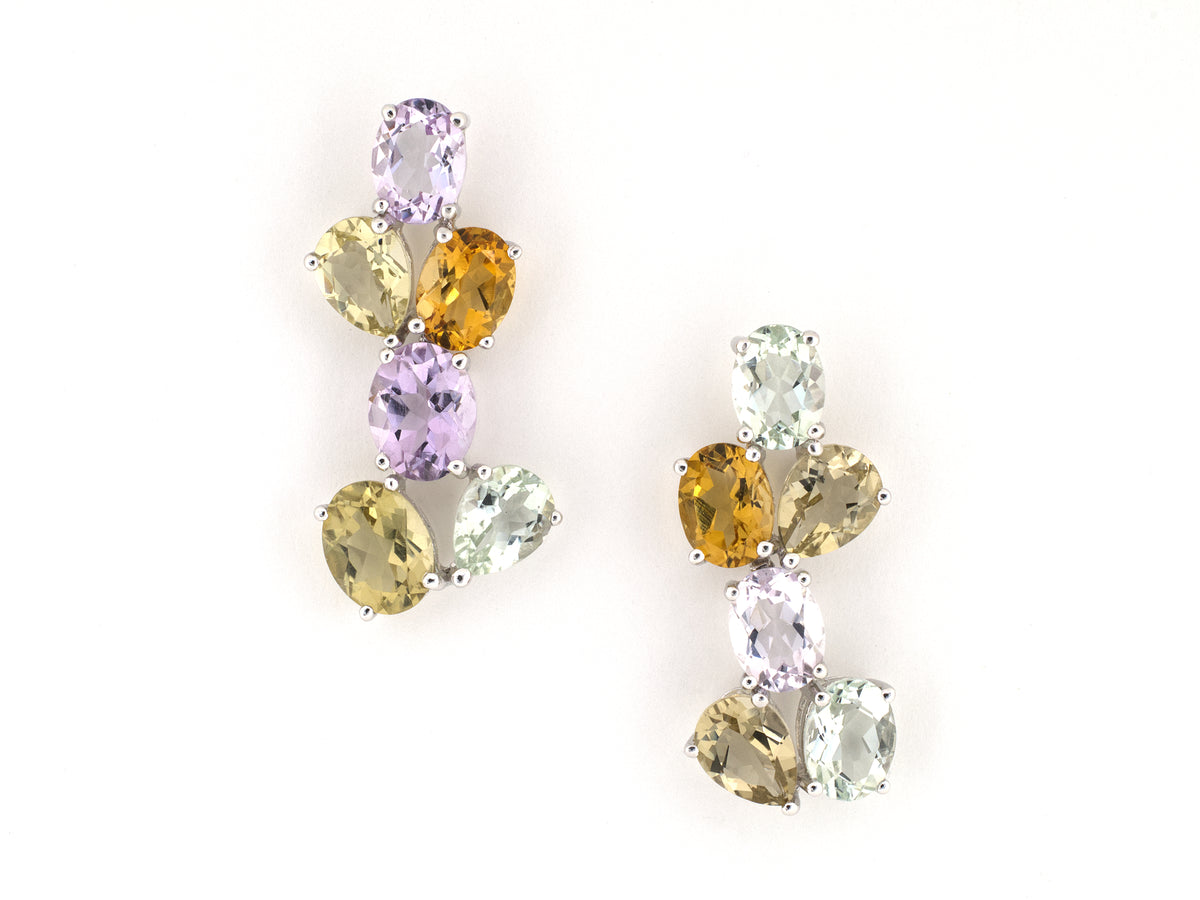 54578 - Gold Citrine Amethyst Quartz Floral Cluster Drop Earrings