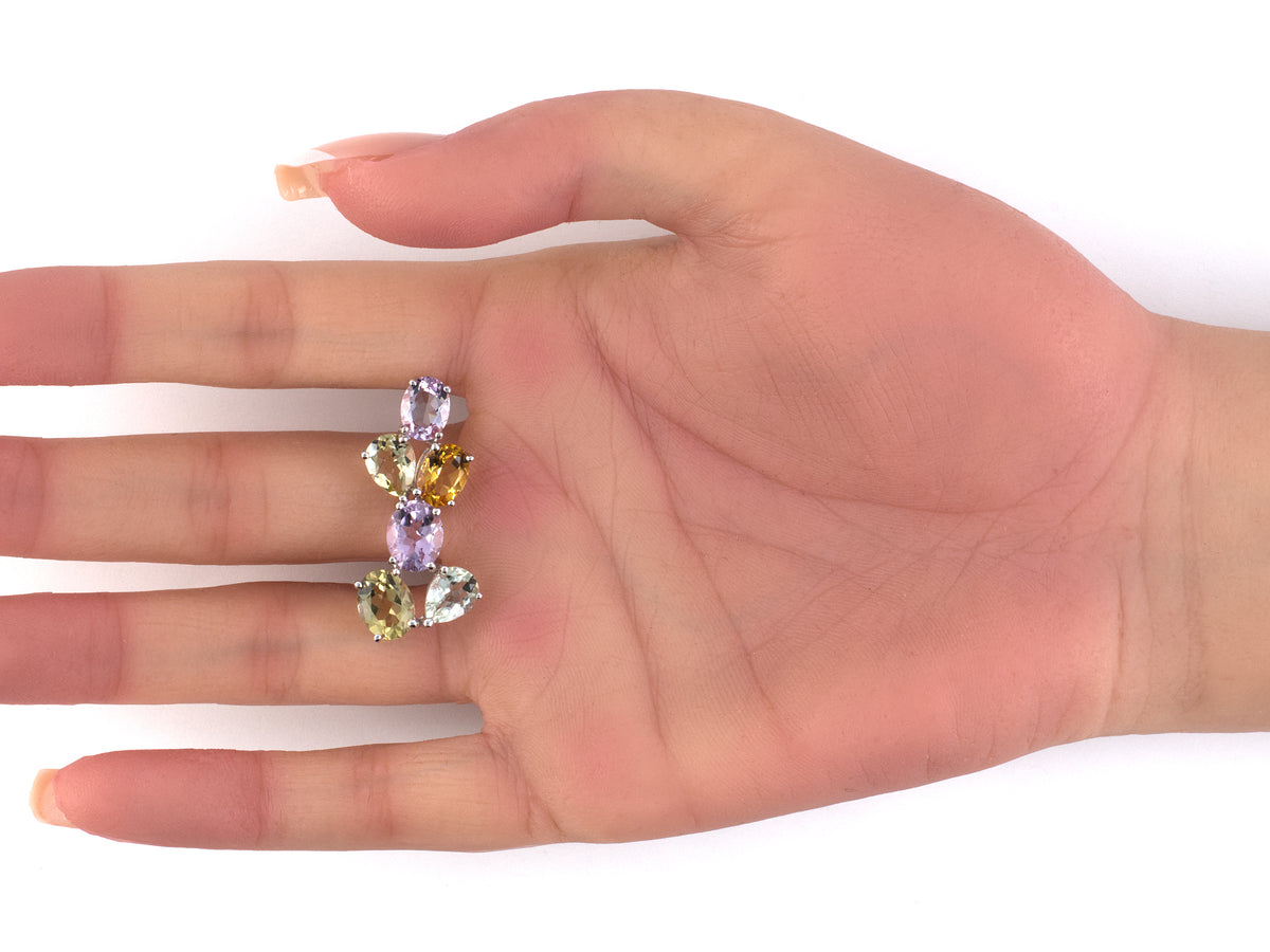 54578 - Gold Citrine Amethyst Quartz Floral Cluster Drop Earrings