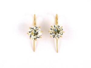 55769 - SOLD - Gold Diamond Kidney Wire Drop Earrings