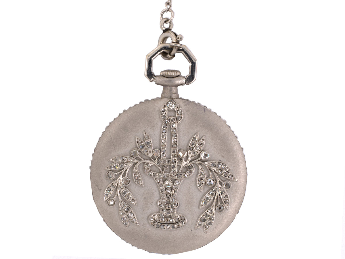 60512 - Circa 1915 Tiffany Platinum Diamond Flower Leaf Round Pendant Watch