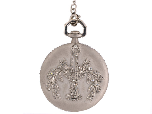 60512 - Circa 1915 Tiffany Platinum Diamond Flower Leaf Round Pendant Watch