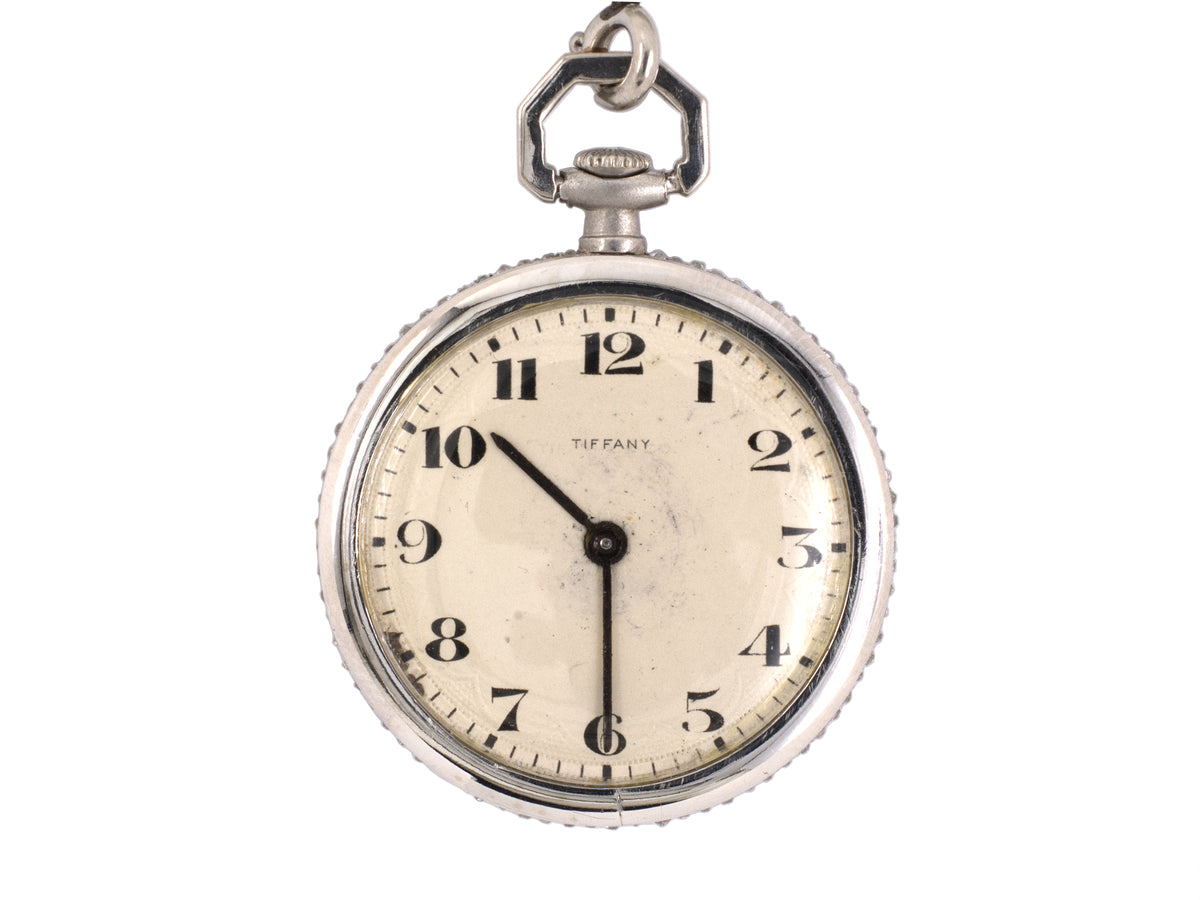 60512 - Circa 1915 Tiffany Platinum Diamond Flower Leaf Round Pendant Watch