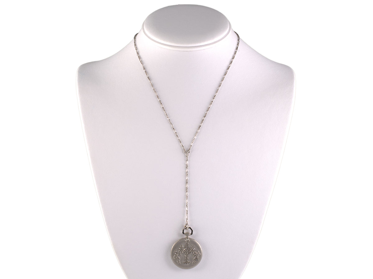 60512 - Circa 1915 Tiffany Platinum Diamond Flower Leaf Round Pendant Watch