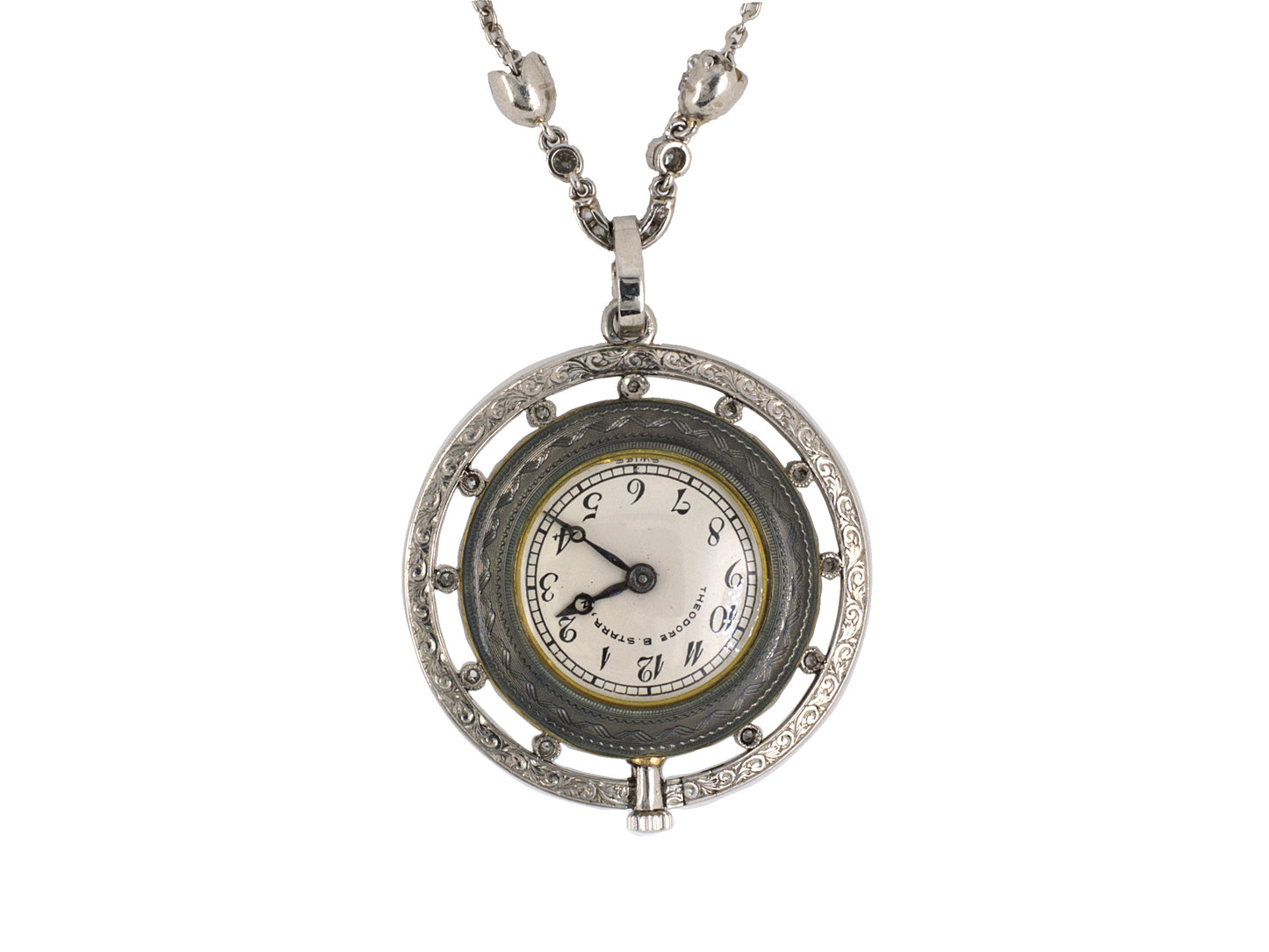 60513 - Circa 1915 Agassiz Platinum Diamond Enamel Pendant Watch Necklace