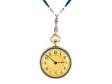 60629 - Art Nouveau Circa 1900 French "Société Générale Des Monteurs De Boîtes D'or" Platinum Gold Diamond Pearl Enamel Pendant Watch Necklace