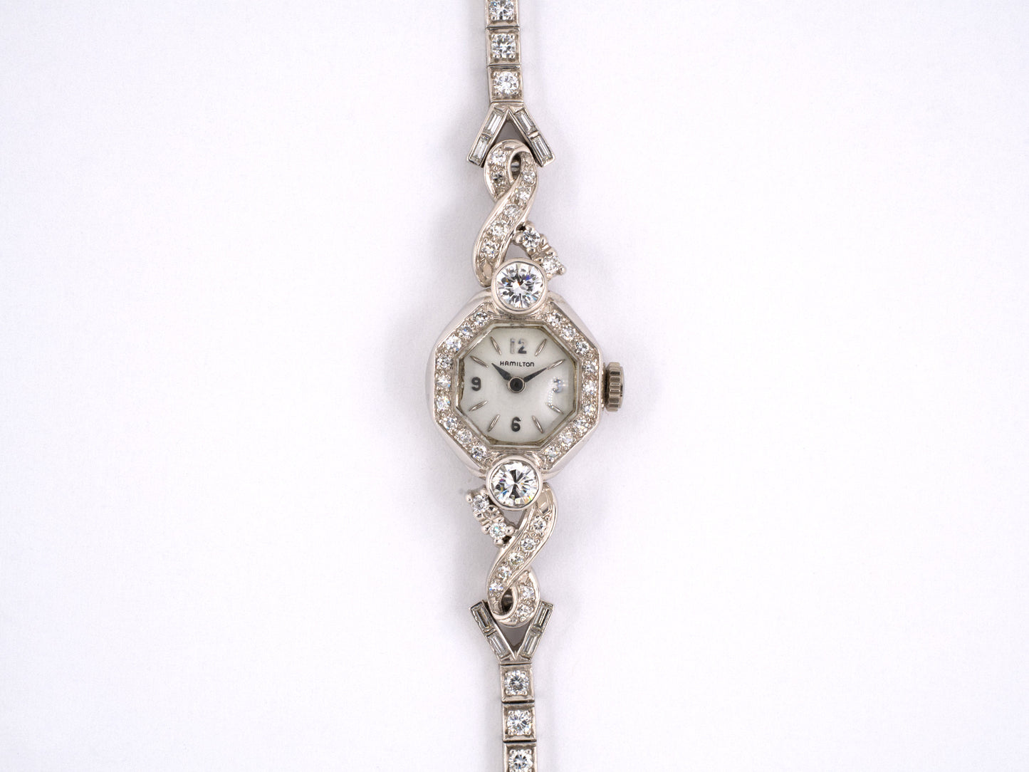 61015 - Circa 1950s Hamilton Platinum Diamond Ladies Watch
